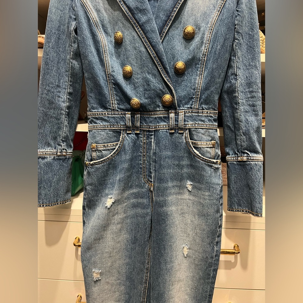 NWT Balmain Women's Classic Blue Denim Jumpsuit XS - Picture 3 of 13